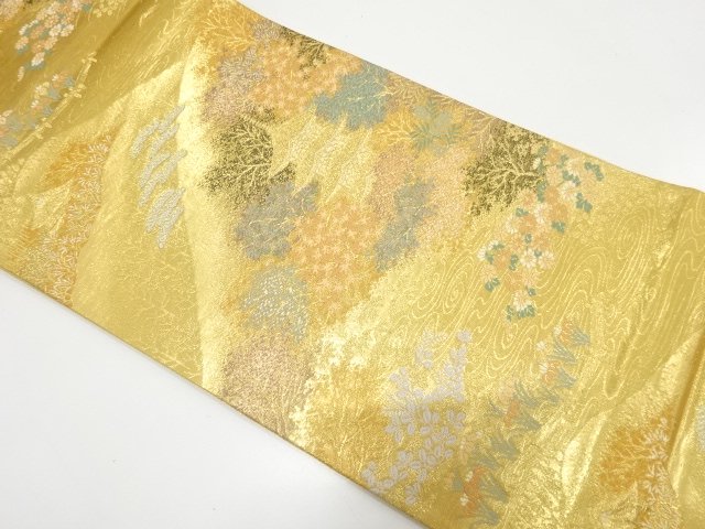 本金二重箔　寺塔風景模様織り出し　袋帯